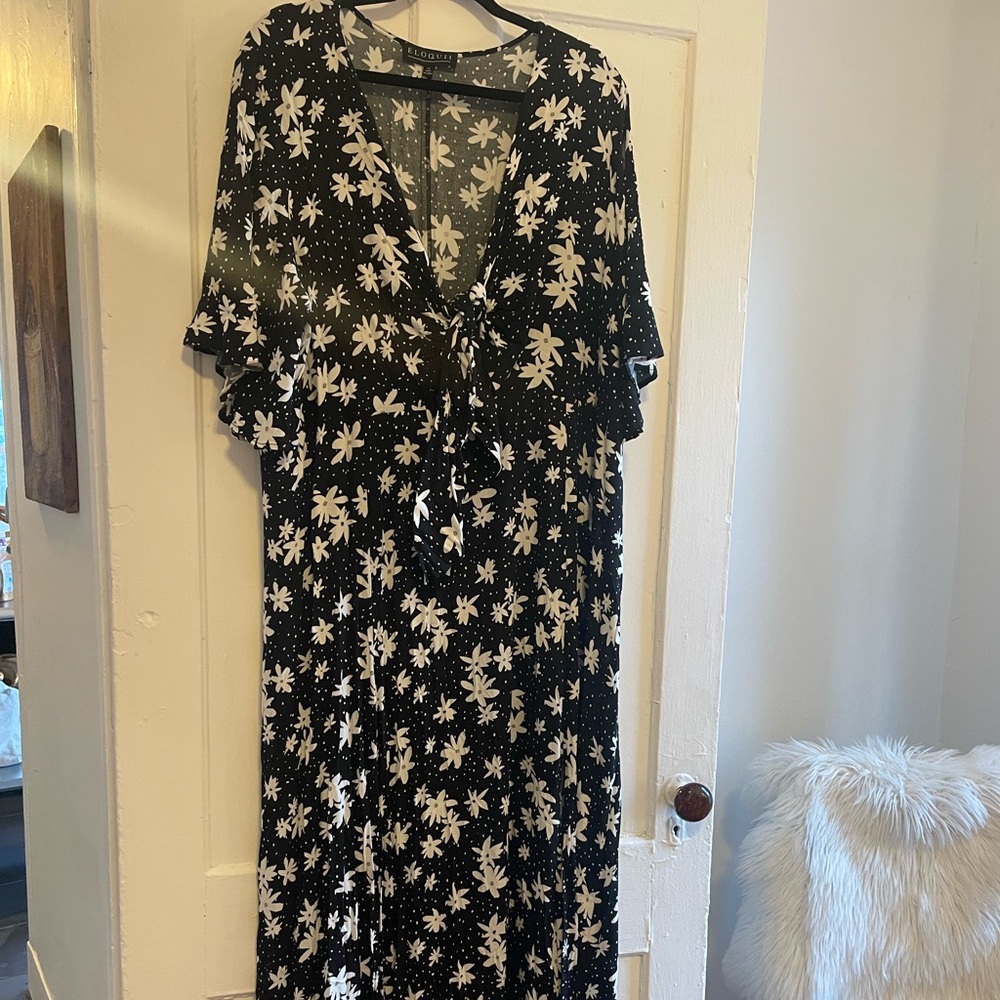 Eloquii Black and White Floral Maxi Dress